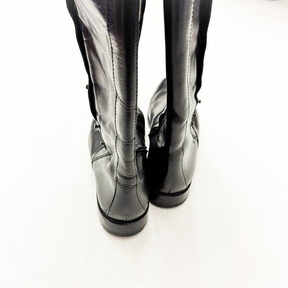 Cole Haan Black Leather Zip Up Riding Biker Boots Riveted Knee High Size 7 EUC - Picture 5 of 6